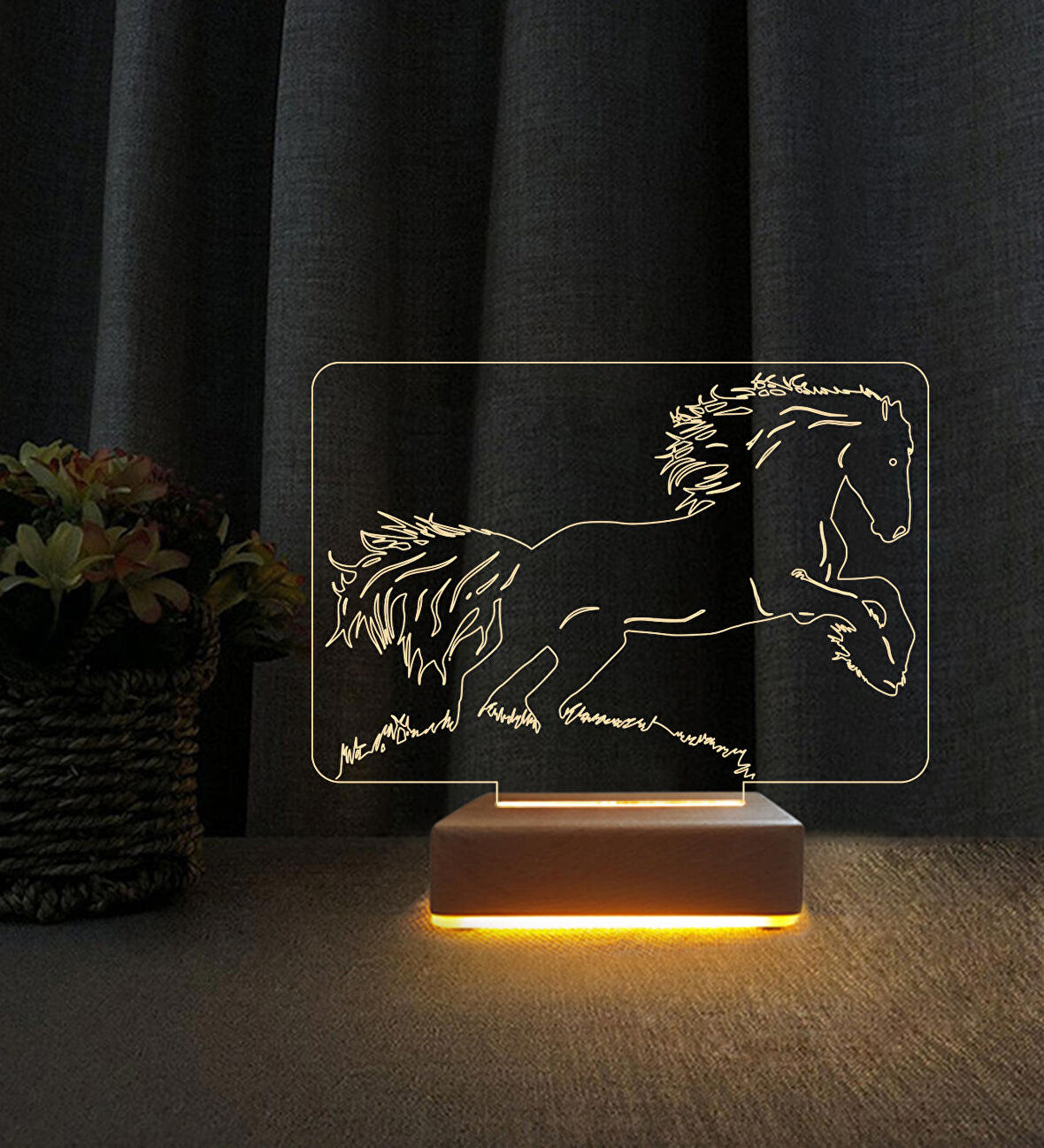 3D Led Gece Lambası At Tasarımlı Led Masa Lambası Doğum Günü Hediyesi