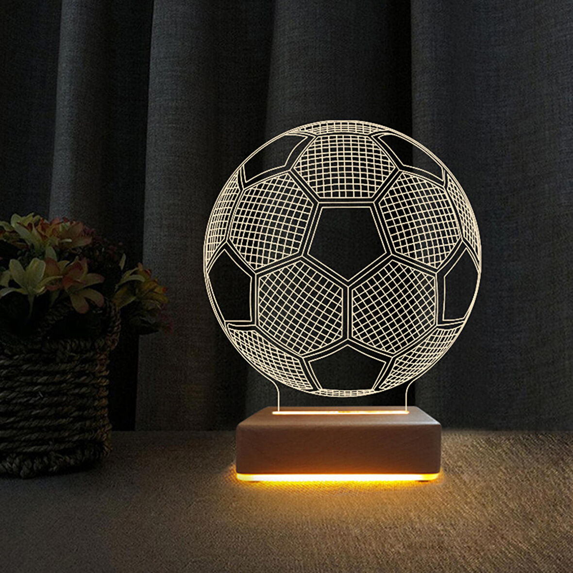 3D Led Gece Lambası Futbol Topu Çizimi Led Lamba Çocuk Odası Doğum Günü Hediyesi