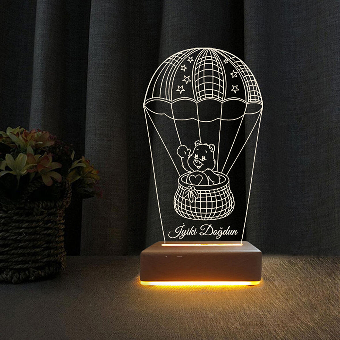 3D Led Gece Lambası Balonlu İyiki Doğdun Yazılı Lamba Doğum Günü Hediyesi