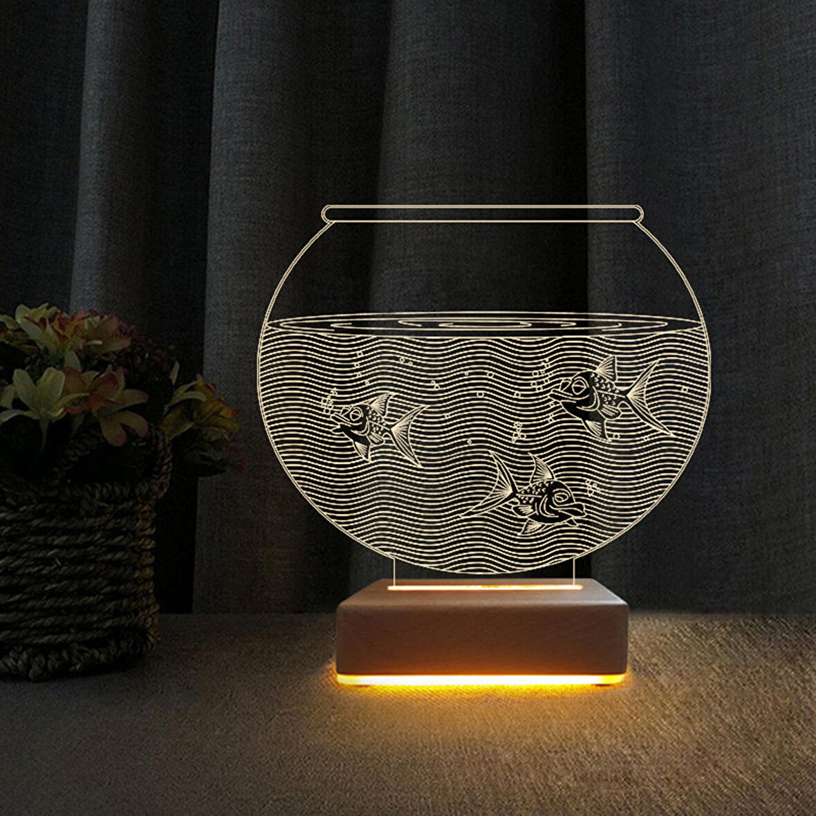 3D Led Gece Lambası Akvaryum Tasarımı Gece Lambası Doğum günü Hediyesi