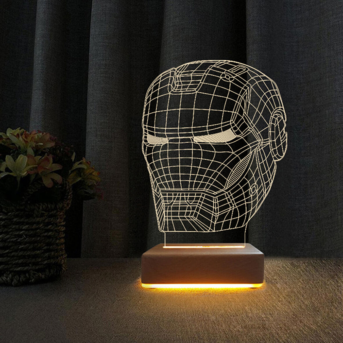 3D Led Gece Lambası Ironman Demir Adam Tasarım Led Gece Lamba