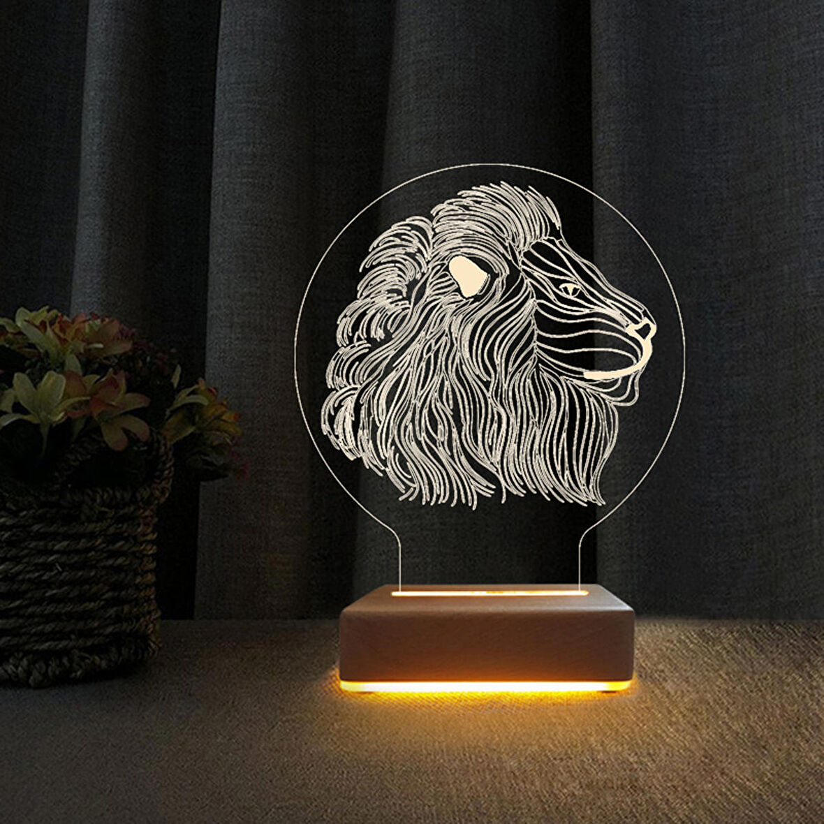 3D Led Gece Lambası Aslan Tasarım Masa Lamba Doğum Günü Hediyesi