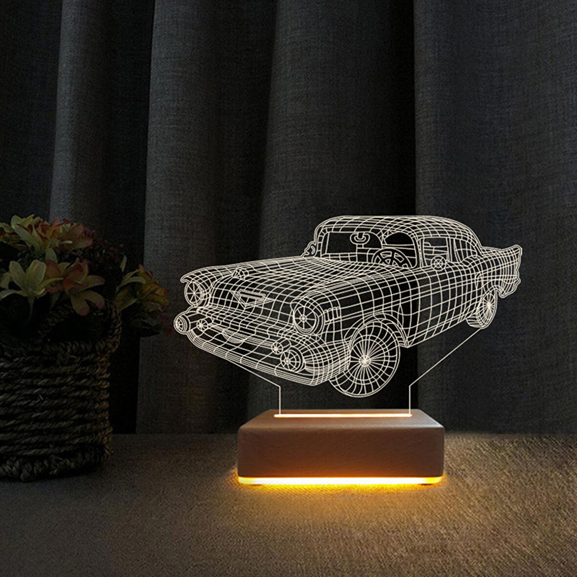 3D Led Gece Lambası Klasik Araba Led Masa Gece Lambası Doğum Günü Hediyesi