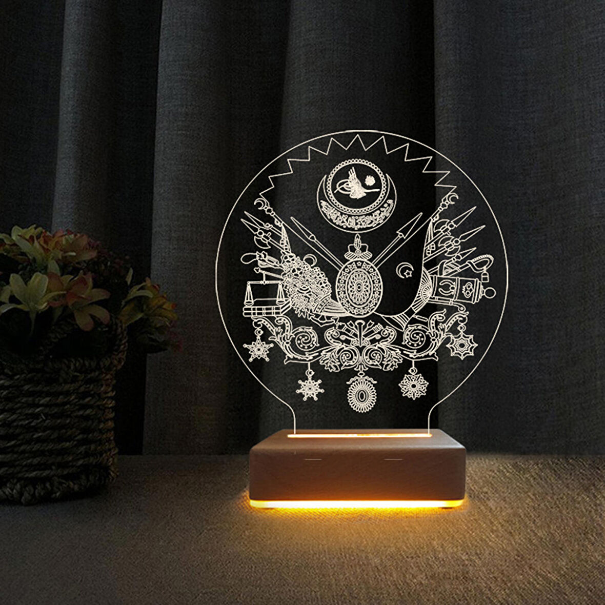 3D Led Gece Lambası Osmanlı Tuğrası Gece Lambası Doğum Günü Hediyesi