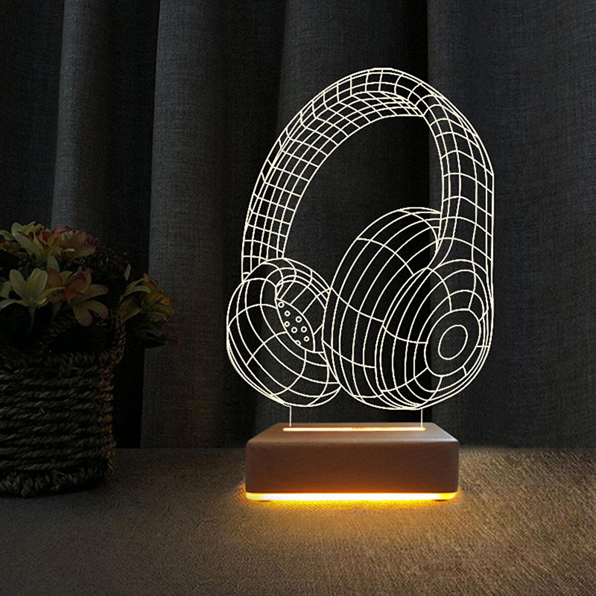 3D Led Gece Lambası Kulaklık Tasarım Doğum Günü Hediyesi Lamba