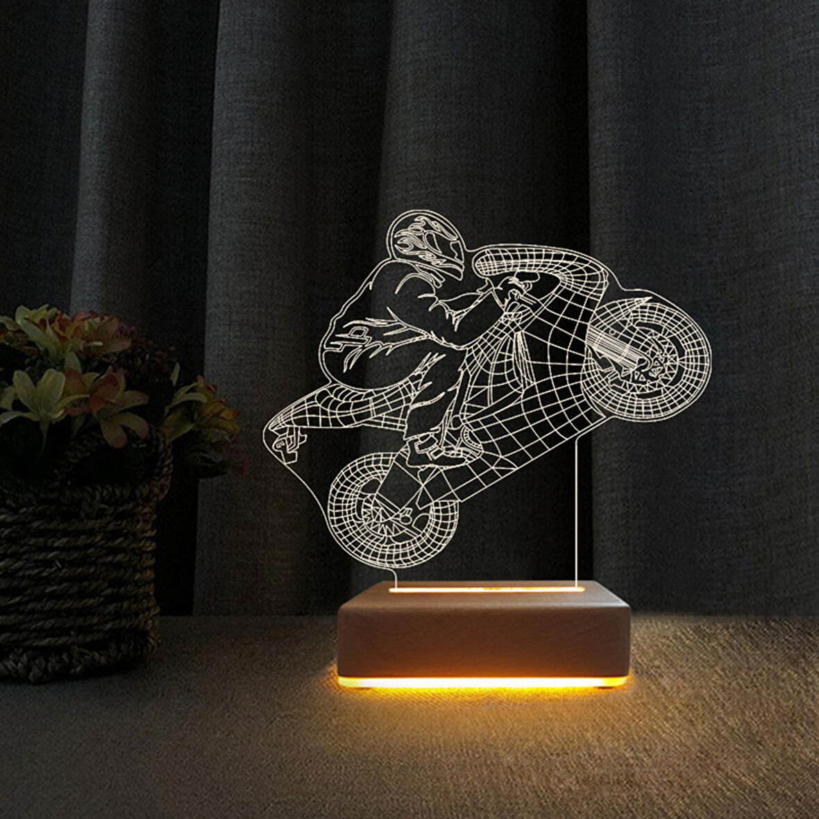 3D Led Gece Lambası Motorcu Tasarım Led Gece Lambası