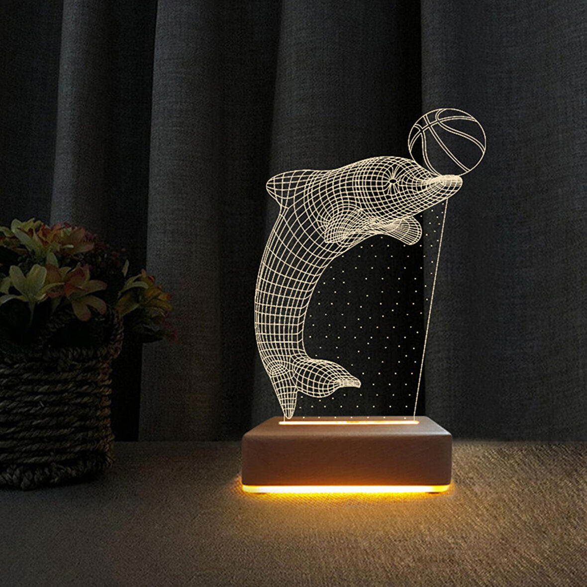 3D Led Gece Lambası Çocuk Odası Yunus Gece Lambası Doğum Günü Hediyesi 