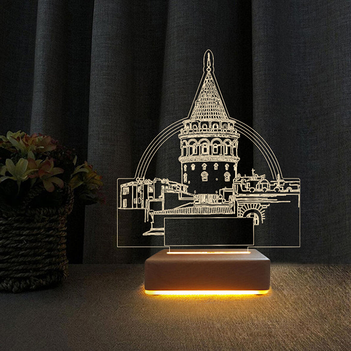 3D Led Gece Lambası Galata Kulesi Tasarımlı 3d Gece Lambası Hediye