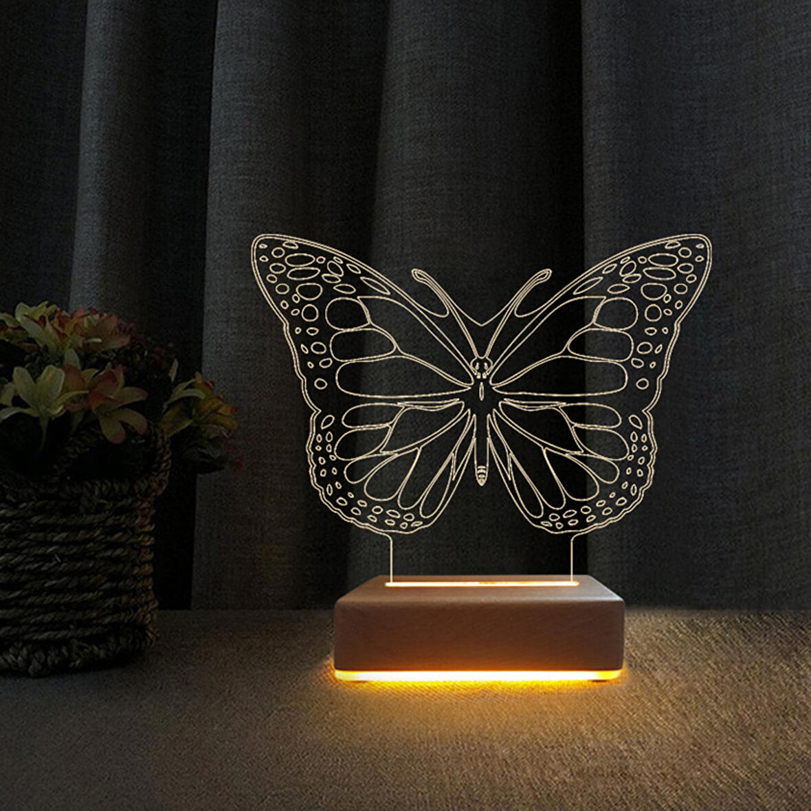 3D Led Gece Lambası Kelebek Tasarım Çocuk Odası Gece Lambası Doğum Günü Hediyesi