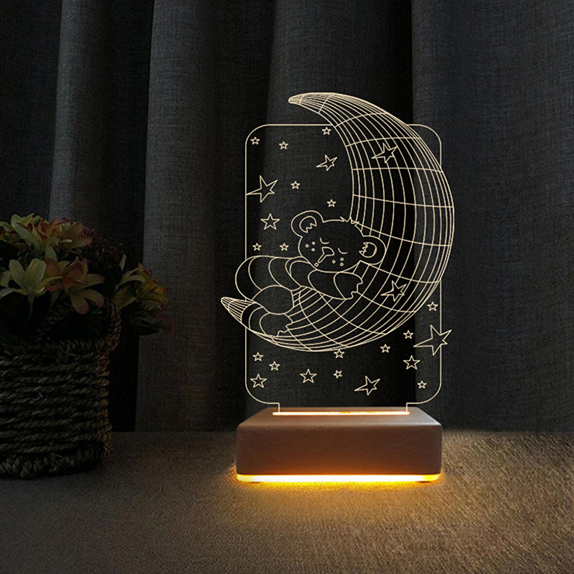 3D Led Gece Lambası Ayıcık Aydede Tasarımlı Gece Lambası Çocuk Odası Lambası