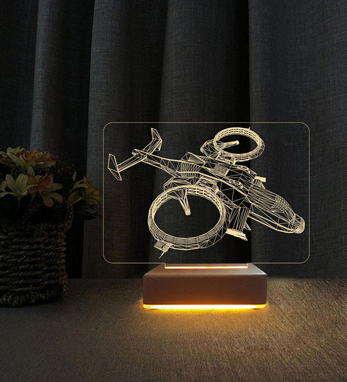 3D Led Masa Lambası Helikopter Tasarımlı Doğum Günü Hediyesi Lamba