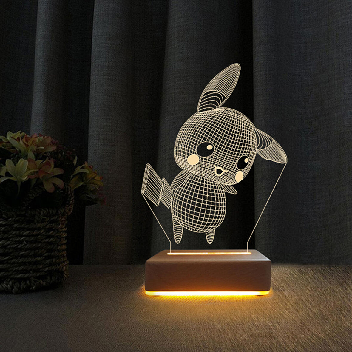 3D Led Gece Lambası Pikachu Tasarım Gece Lambası Çocuklar İçin Doğum Günü Hediyesi