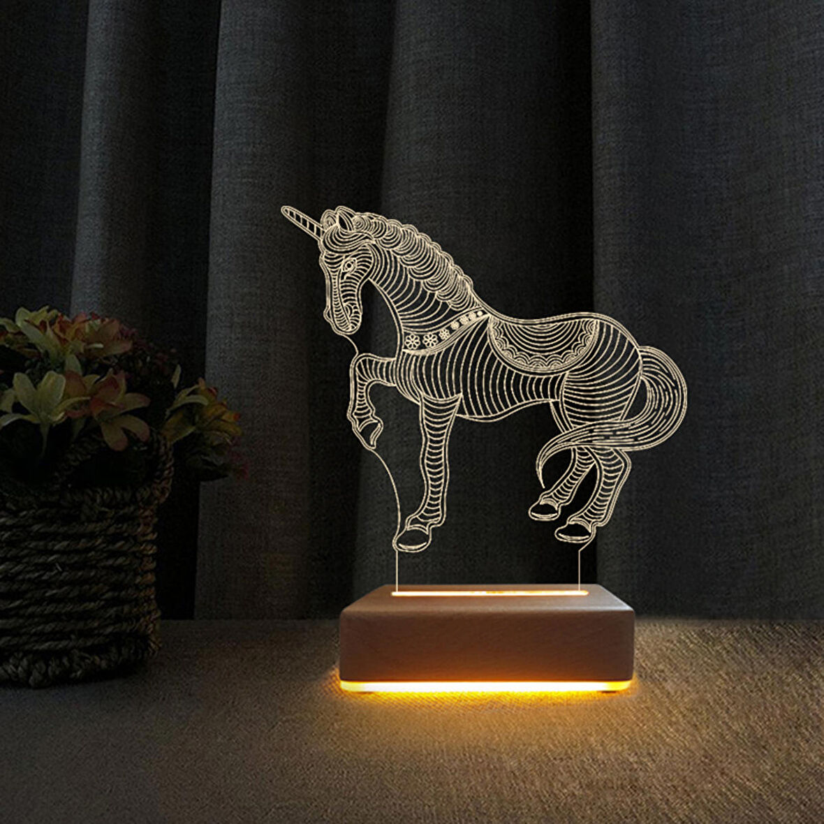 3D Led Gece Lambası Unicorn At Tasarımlı Çocuk Odası Gece Lambası