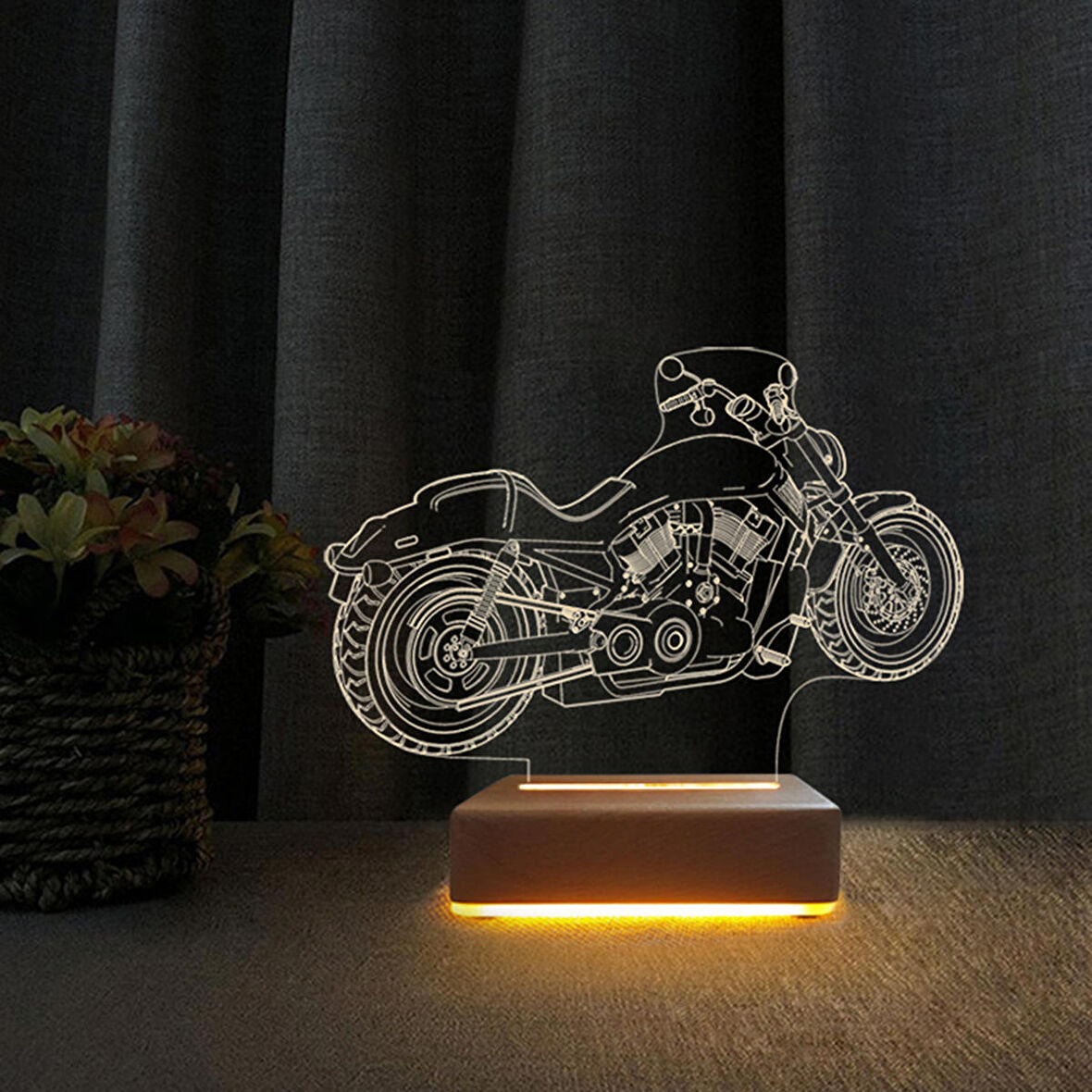 3D Led Gece Lambası Harley Motor Tasarım Doğum Günü Hediyesi Led Lamba