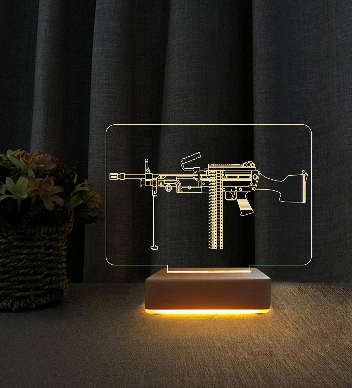 3D Led Gece Lambası M60 Makineli Tüfek Tasarımlı Doğum Günü Hediyesi Lamba