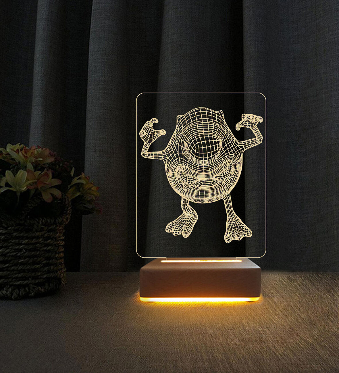 3D Led Gece Lambası Sevimli Canavarlar Tasarım Lamba Doğum Günü İçin Hediye