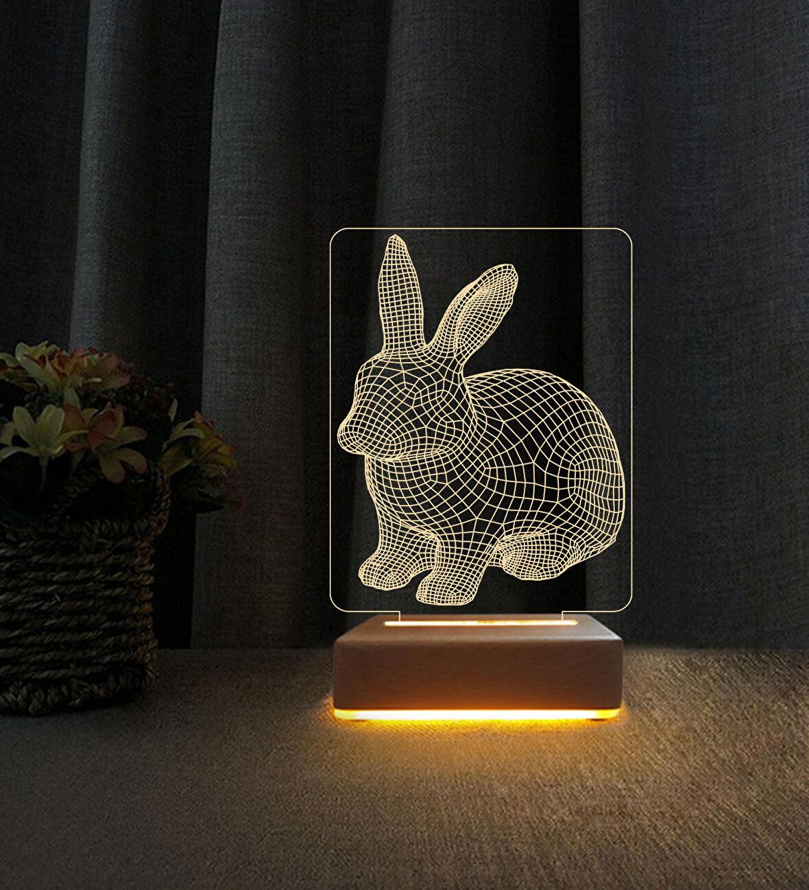 3D Led Gece Lambası Tavşan Tasarım Lamba Doğum Gününe Hediyesi