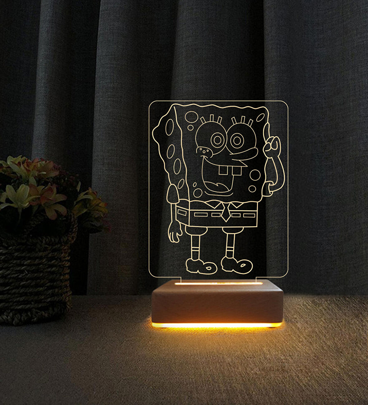 3D Led Gece Lambası Sünger Bob Tasarımlı Led Lamba Doğum Günü Hediyesi