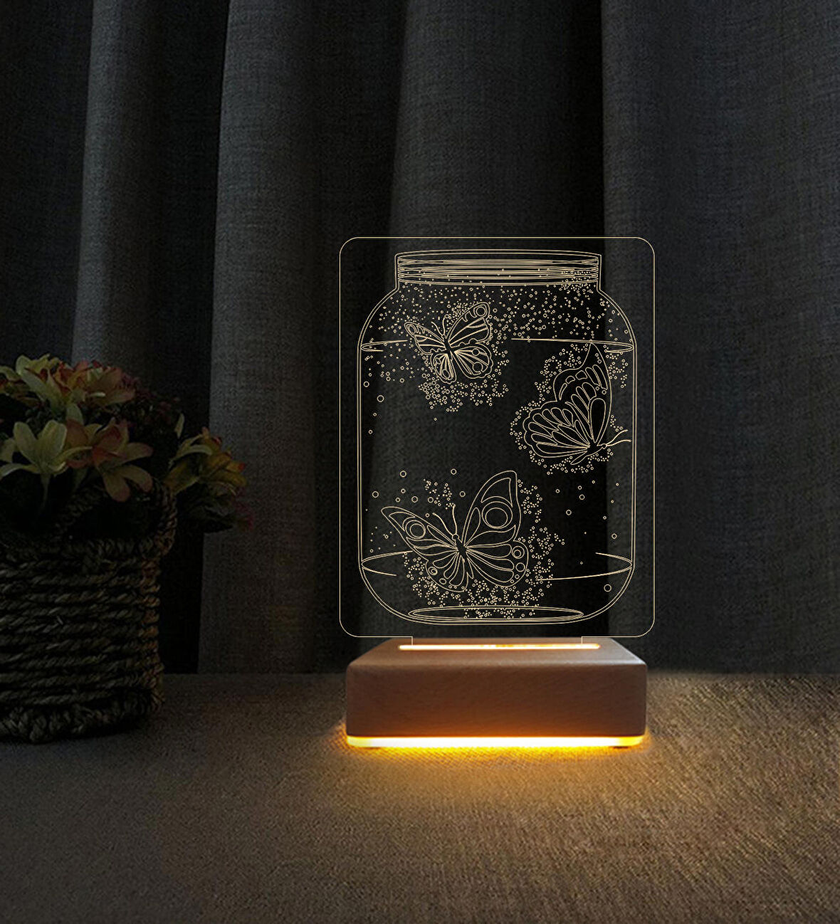 3D Led Gece Lambası Kelebekli Tasarımlı Lamba Doğum Günü Hediyesi