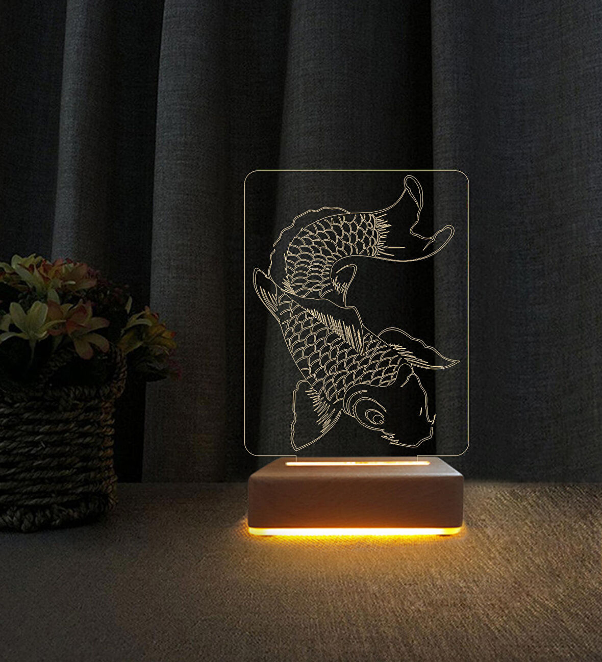 3D Led Gece Lambası Balık Tasarımlı 3D Led Lamba Doğum Gününe Hediye