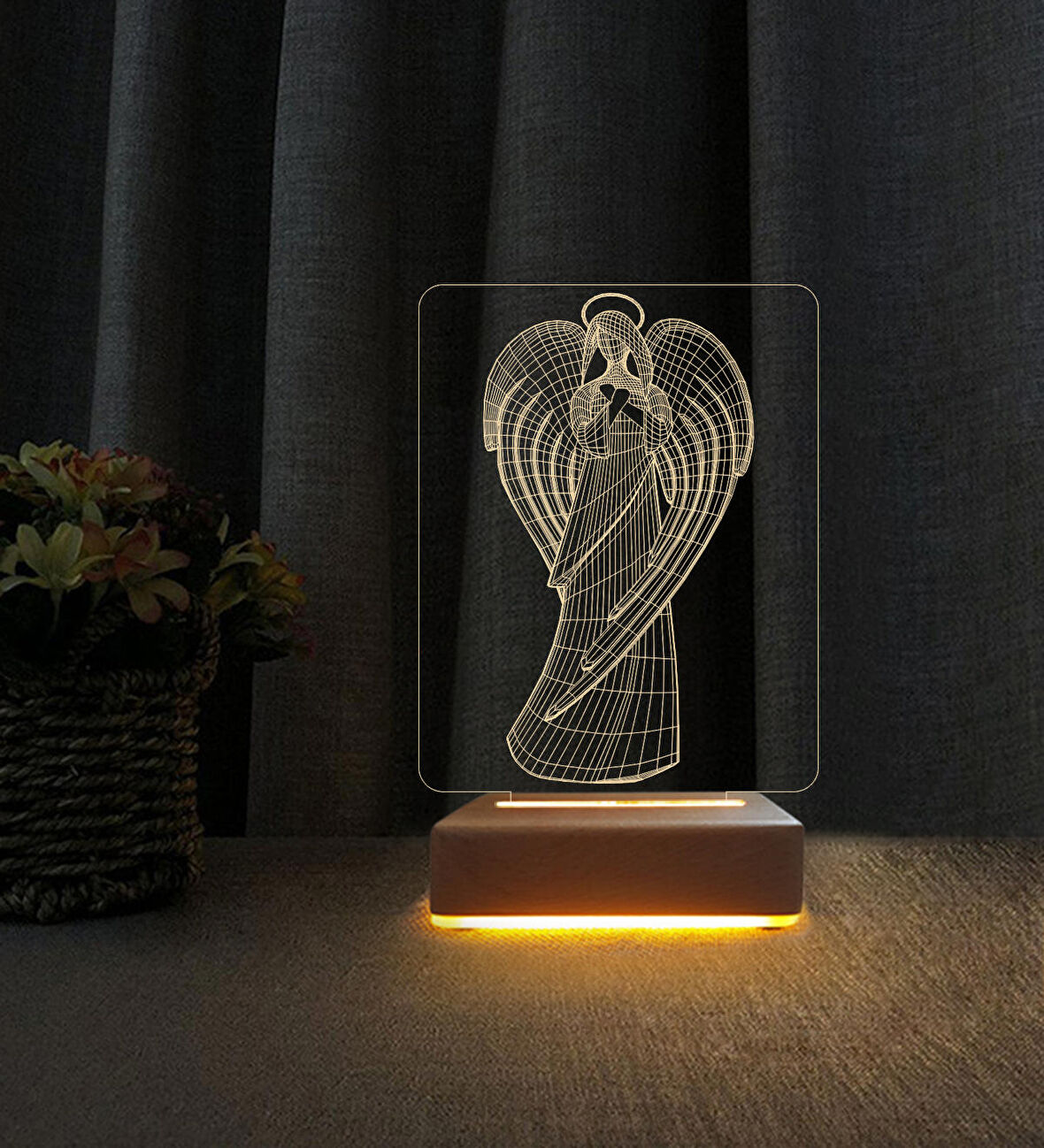 3D Led Gece Lambası Melek Tasarımlı Lamba Doğum Günü Hediyesi 3D Led Lamba