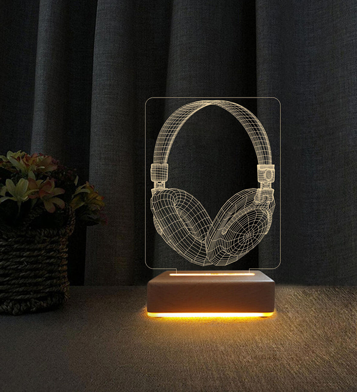 3D Led Gece Lambası Kulaklık Lamba Tasarımı 3D Masa Lambası Doğum Günü Hediyesi