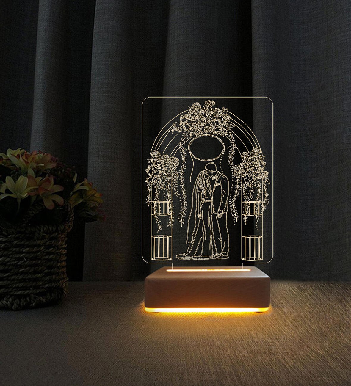3D Led Gece Lambası Düğün Tasarımlı Lamba Doğum Günü Özel Hediye