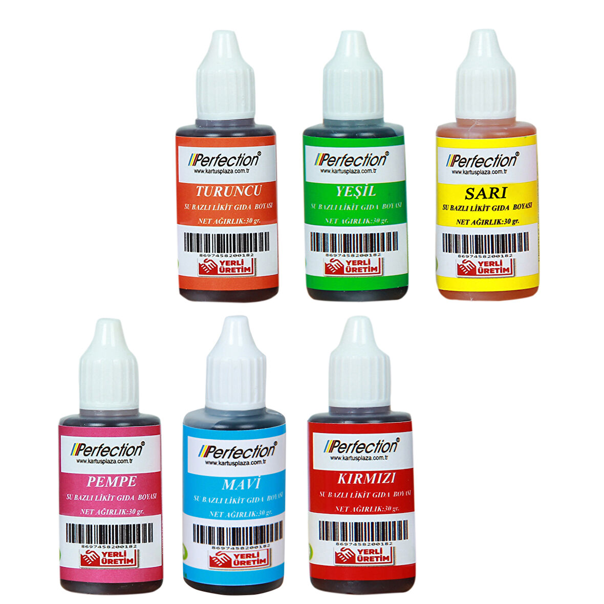 Perfection CHEF 6'lı Sıvı Su Bazlı Likit Gıda Boyası Pembe Turuncu Sarı Kırmızı Mavi Yeşil 6 X 30 gr .
