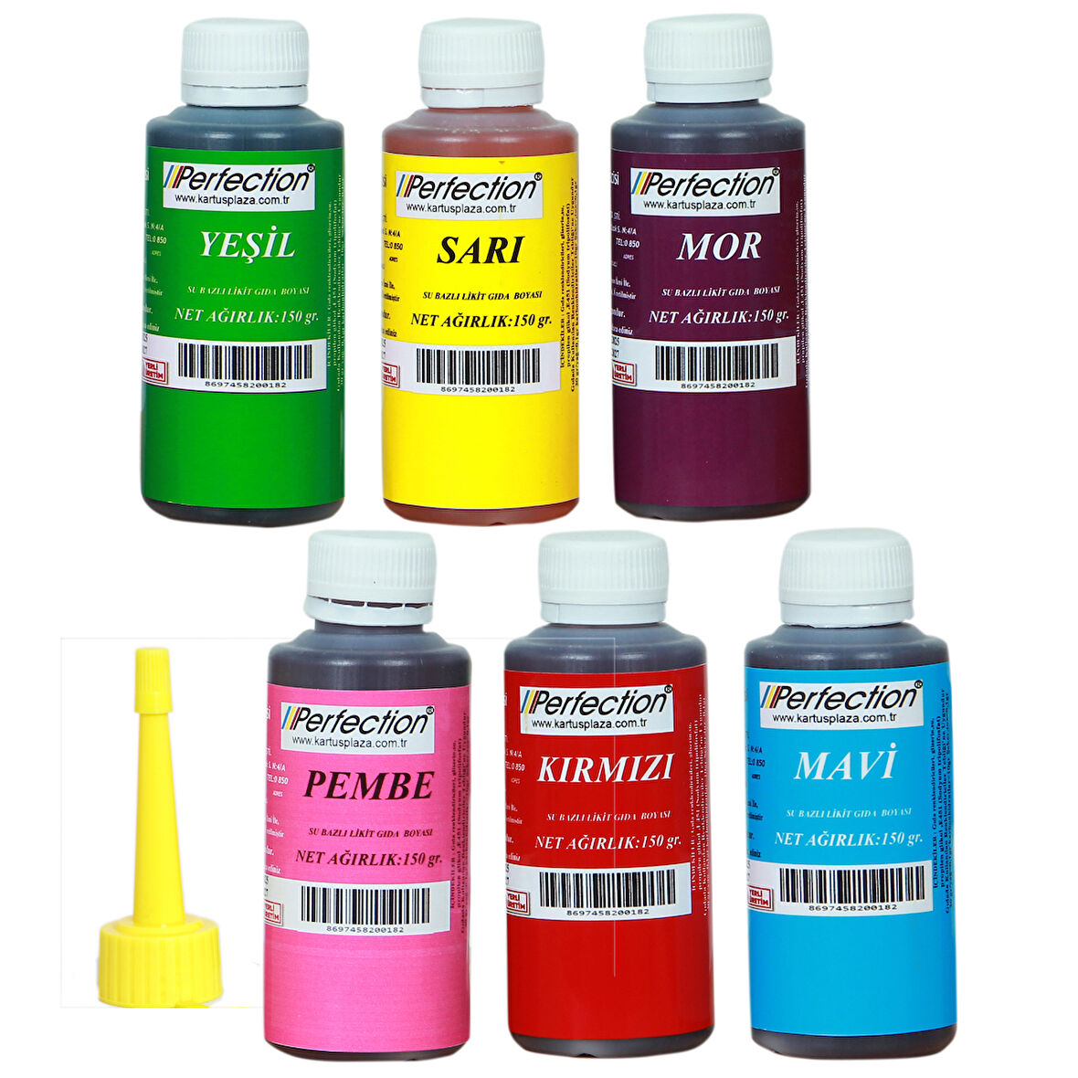Perfection CHEF 6'lı Sıvı Su Bazlı Likit Gıda Boyası Pembe Turuncu Sarı Kırmızı Mavi Yeşil 6 X 150 gr .