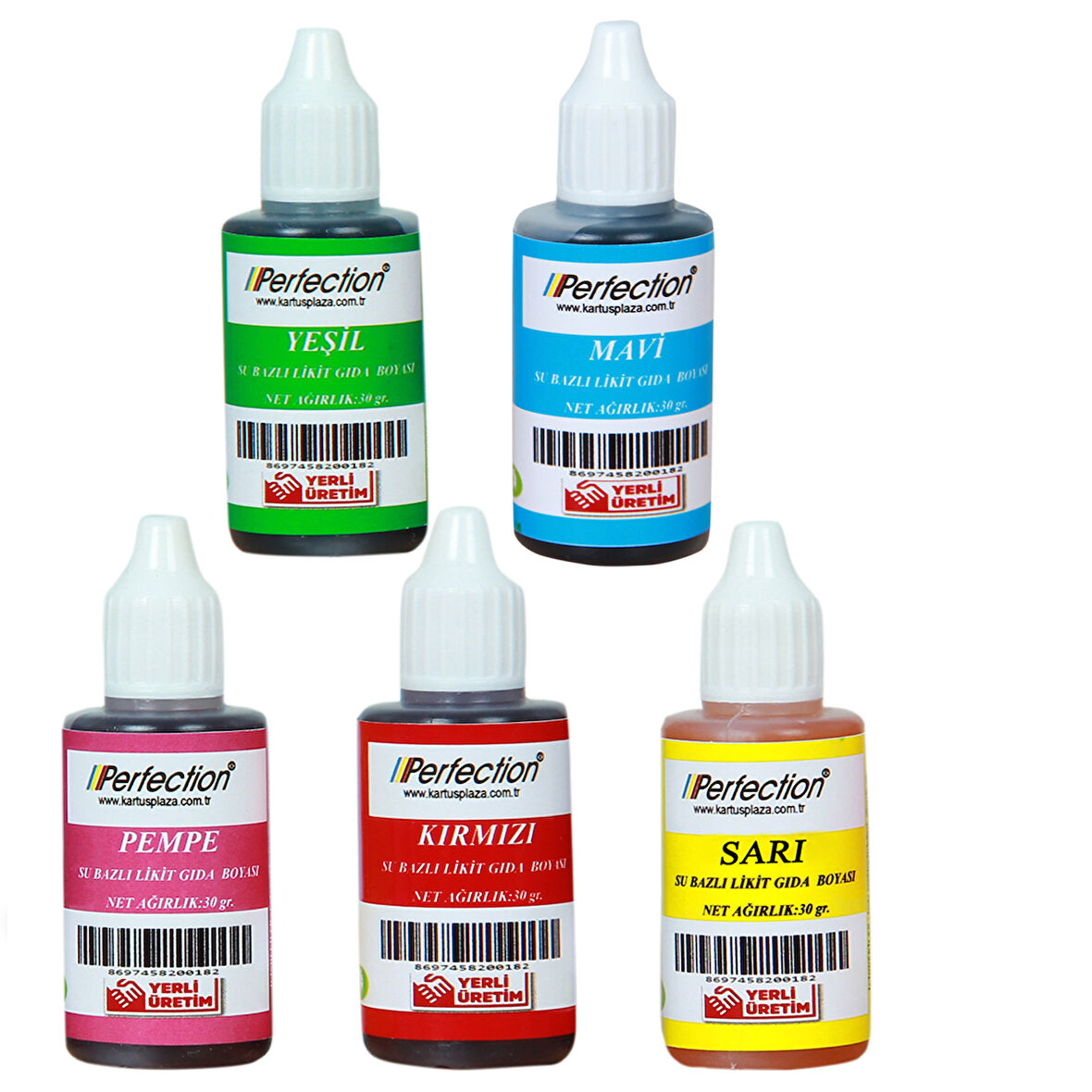 Perfection CHEF 5'li Sıvı Su Bazlı Likit Gıda Boyası Pembe Sarı Kırmızı Mavi Yeşil 5 X 30 gr .
