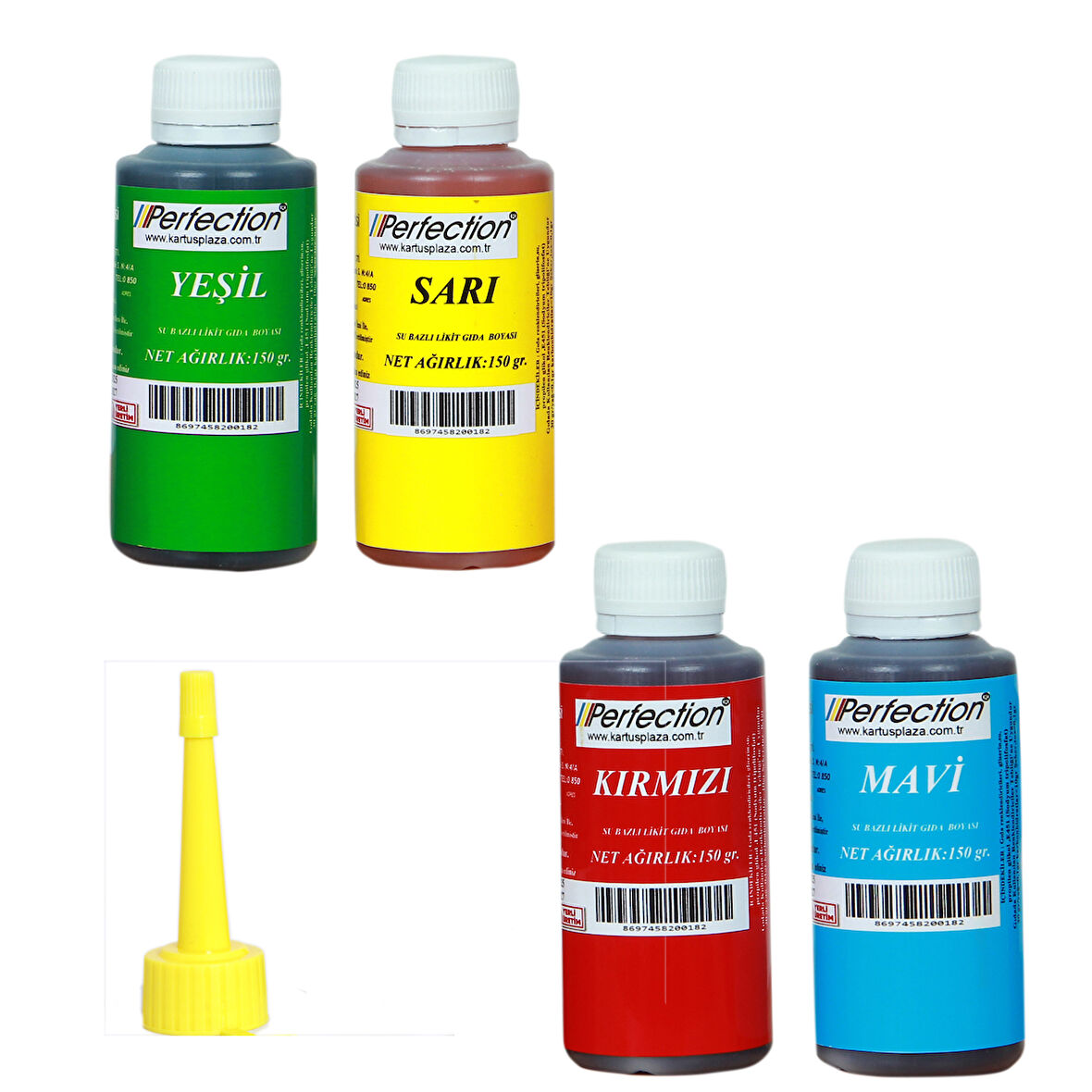 Perfection CHEF 4'lü Sıvı Su Bazlı Likit Gıda Boyası Sarı Kırmızı Mavi Yeşil 4 X 150 gr .