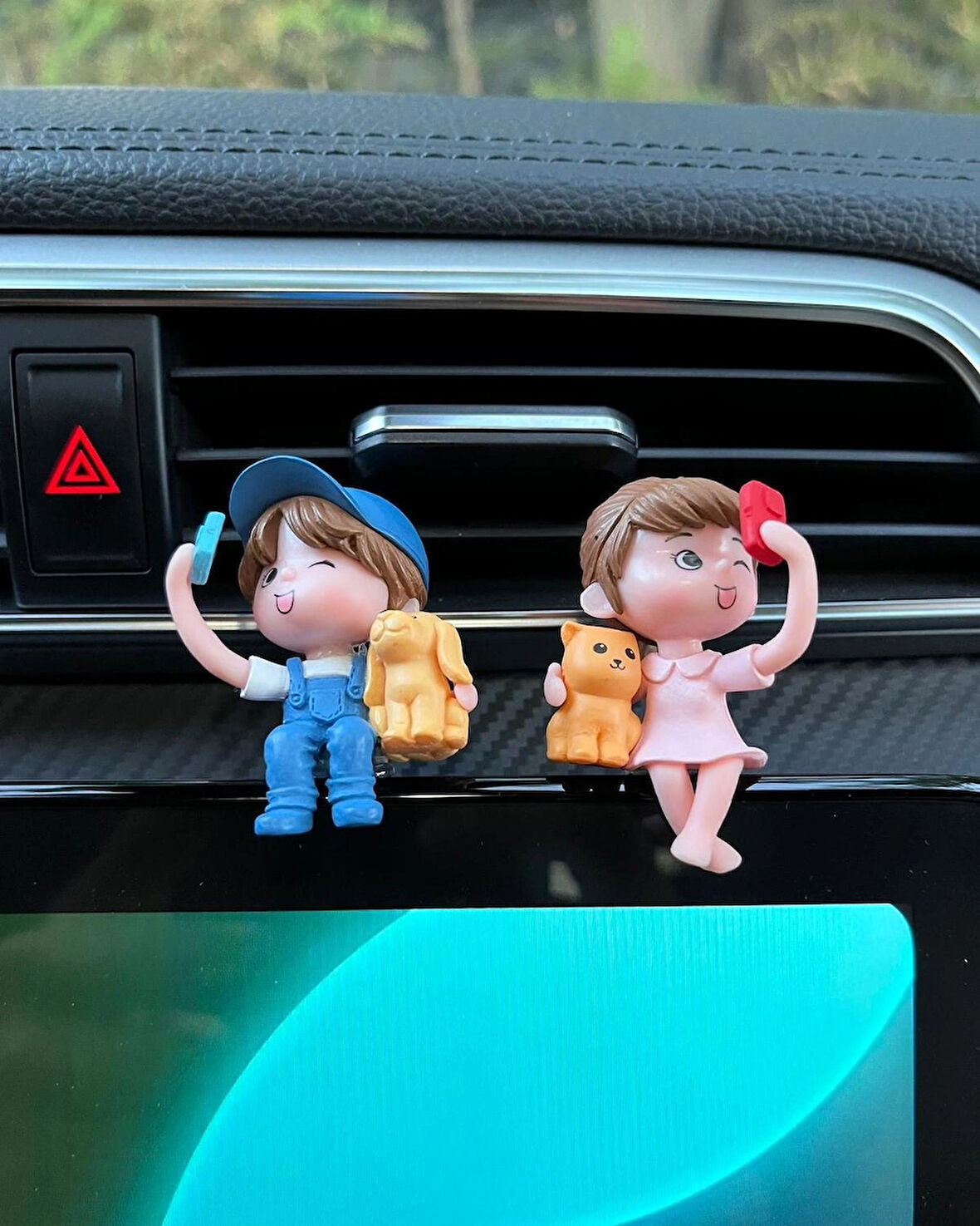 Selfie Yapan Sevimli Oturan Çift Araba İçi Biblo Aksesuar Torpido Süsü Sevgiliye Hediye