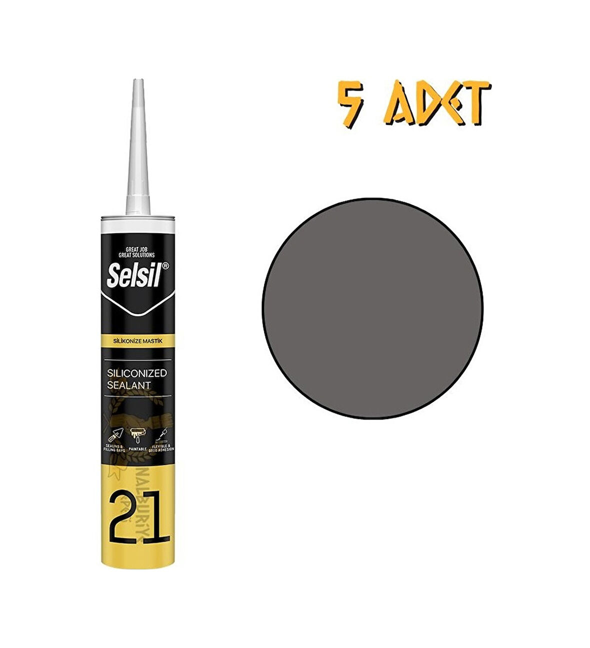Selsil Silikonize Antrasit Gri Mastik 500 Gr. 5 Adet