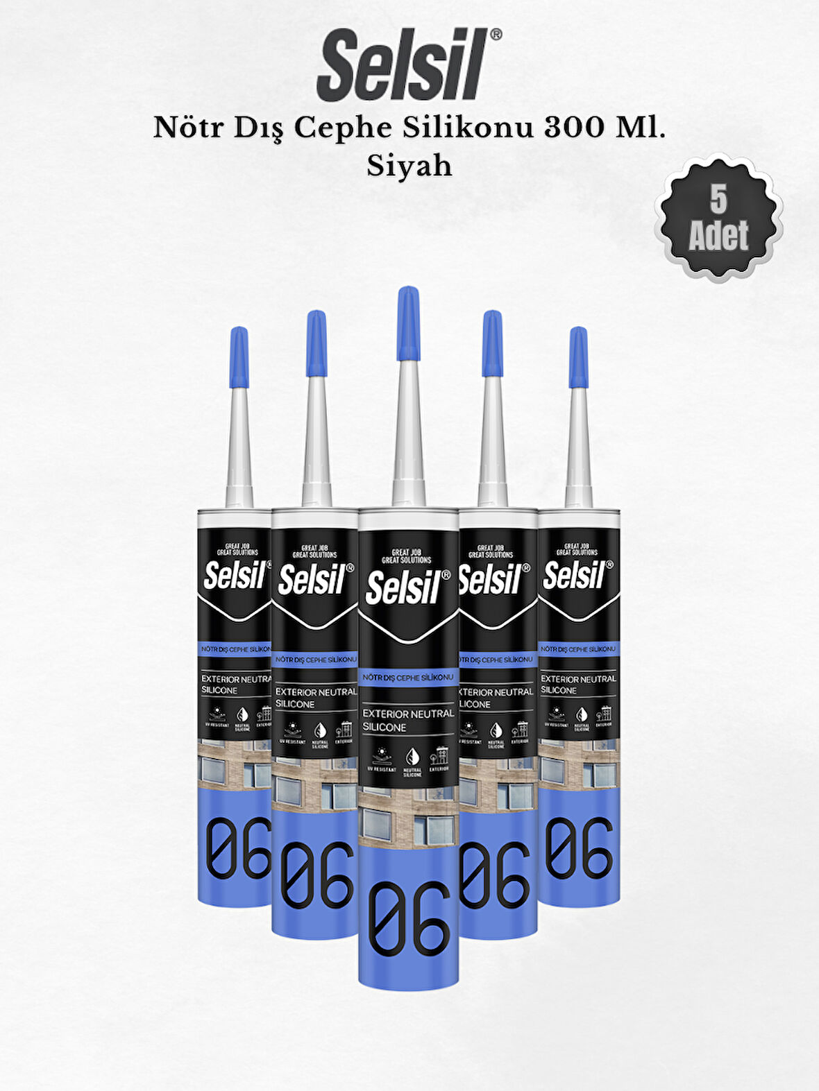 Selsil Nötr Dış Cephe Silikonu Siyah 300 Ml. 5 Adet