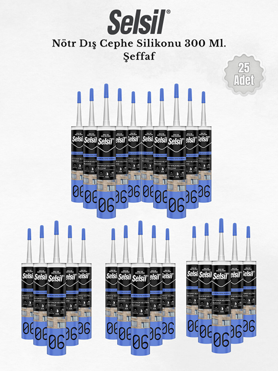 Selsil Nötr Dış Cephe Silikonu Seffaf 300 Ml. 25 Adet