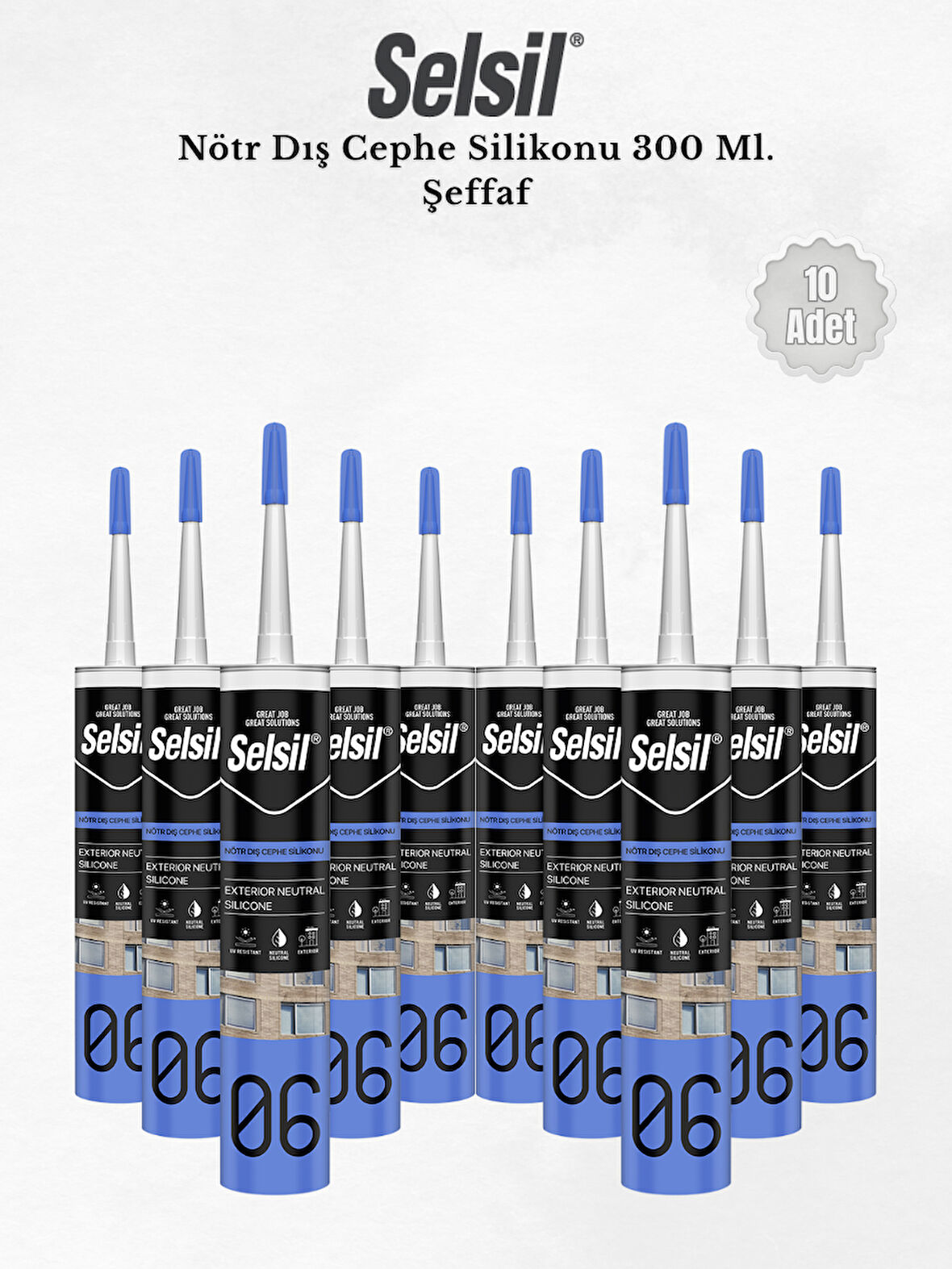 Selsil Nötr Dış Cephe Silikonu Seffaf 300 Ml. 10 Adet