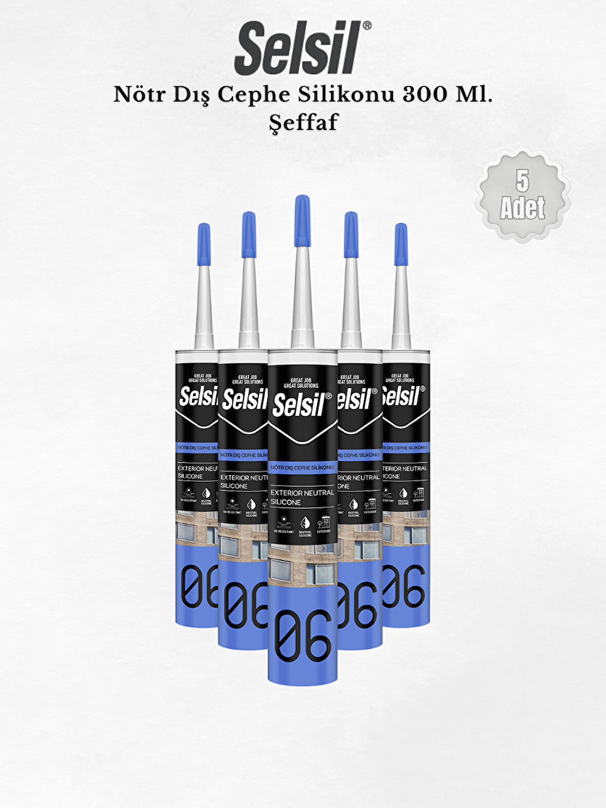 Selsil Nötr Dış Cephe Silikonu Şeffaf 300 Ml. 5 Adet