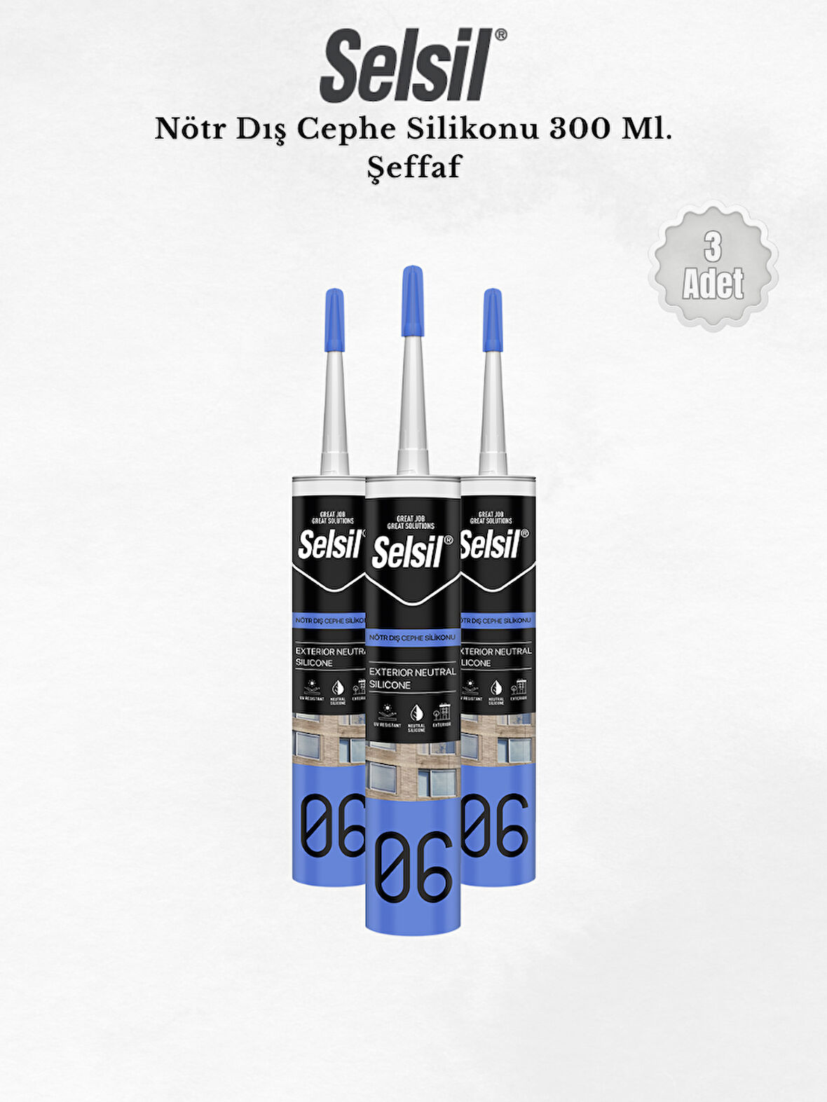 Selsil Nötr Dış Cephe Silikonu Seffaf 300 Ml. 3 Adet