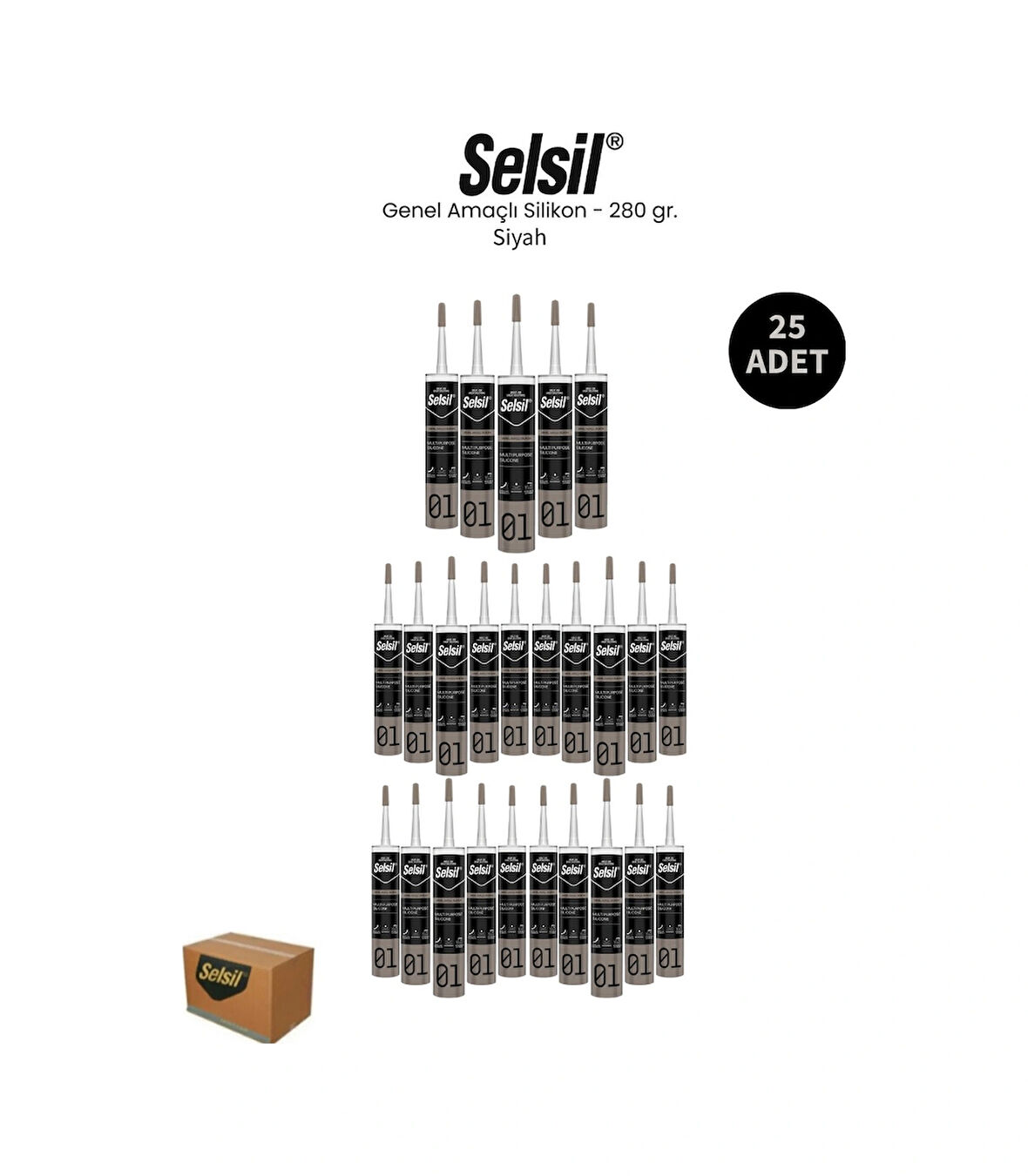Selsil Genel Amaçlı Siyah Silikon 280 Gr. 25 Adet