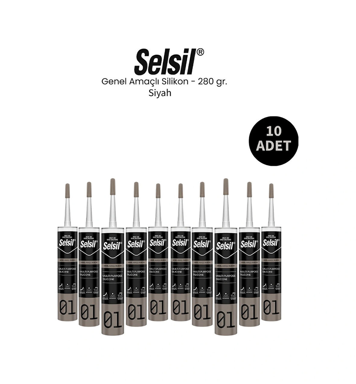 Selsil Genel Amaçlı Siyah Silikon 280 Gr. 10 Adet
