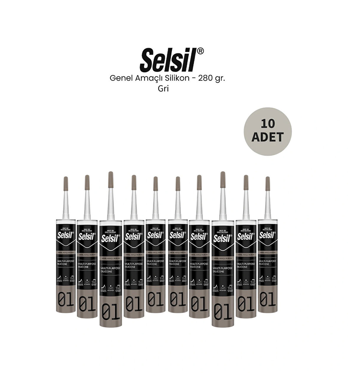 Selsil Genel Amaçlı Gri Silikon 280 Gr. 10 Adet