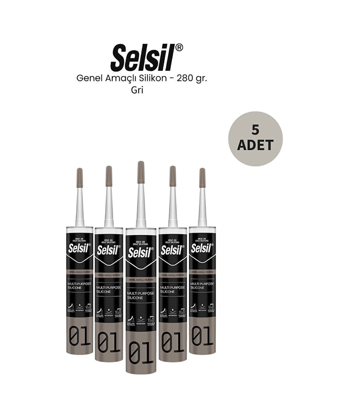 Selsil Genel Amaçlı Gri Silikon 280 Gr. 5 Adet