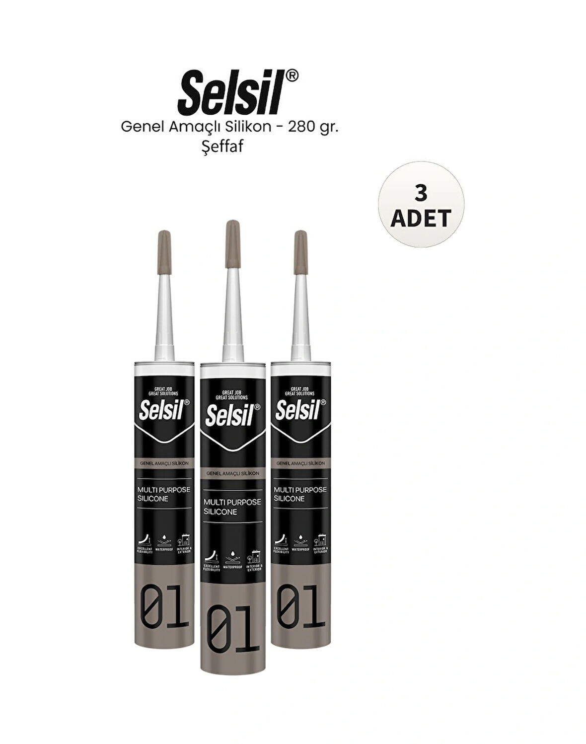 Selsil Genel Amaçlı Şeffaf Silikon 280 Gr. - 3 Adet