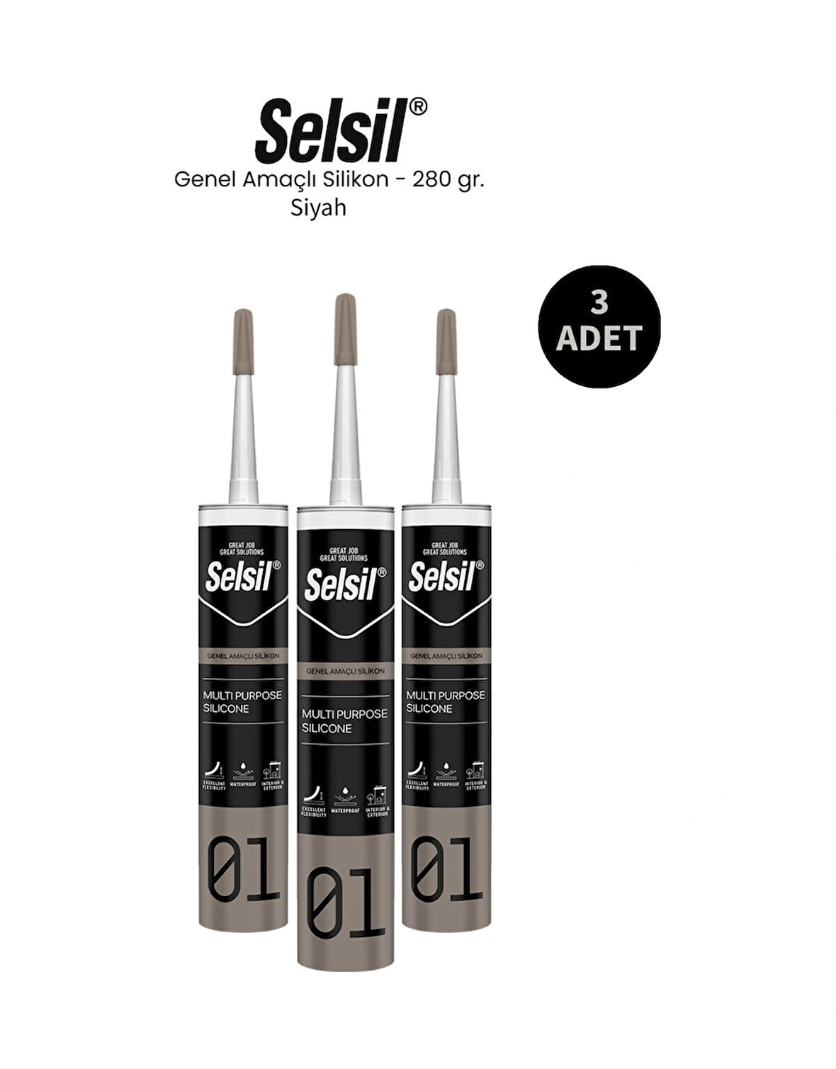 Selsil Genel Amaçlı Siyah Silikon 280 Gr. 3 Adet