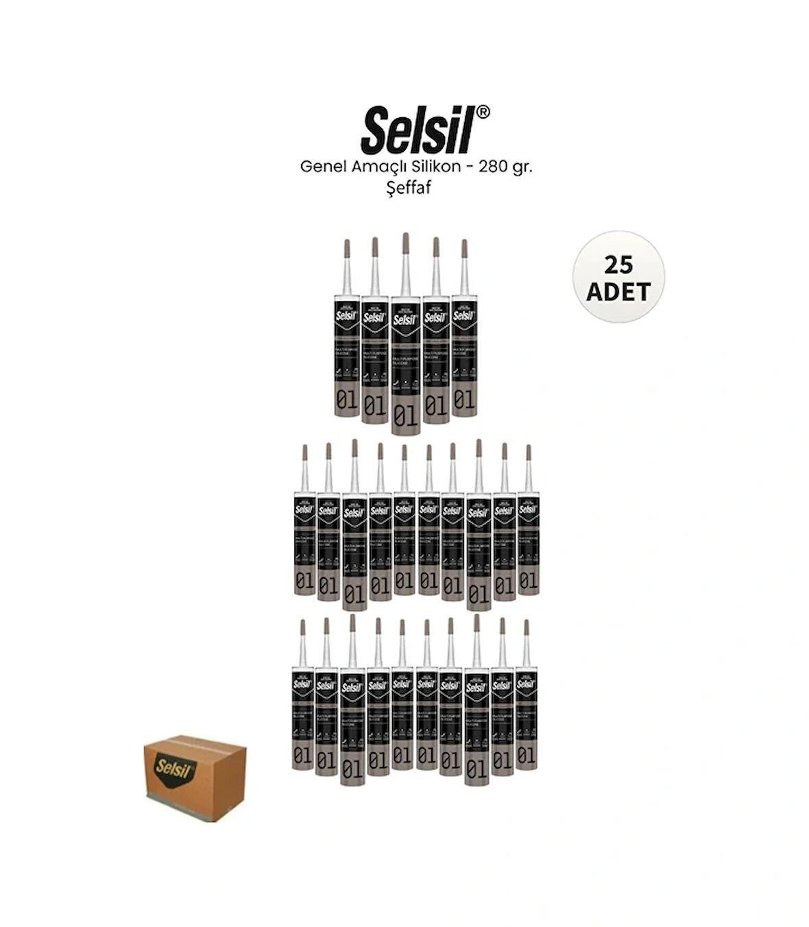 Selsil Genel Amaçlı Şeffaf Silikon 280 Gr. - 25 Adet