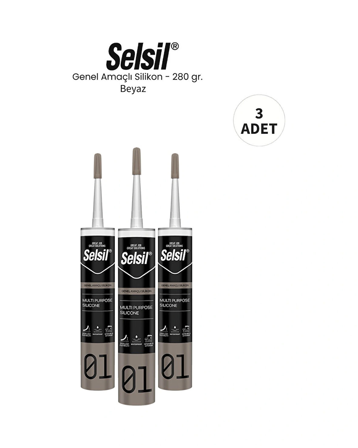 Selsil Genel Amaçlı Beyaz Silikon  280 Gr. 3 Adet