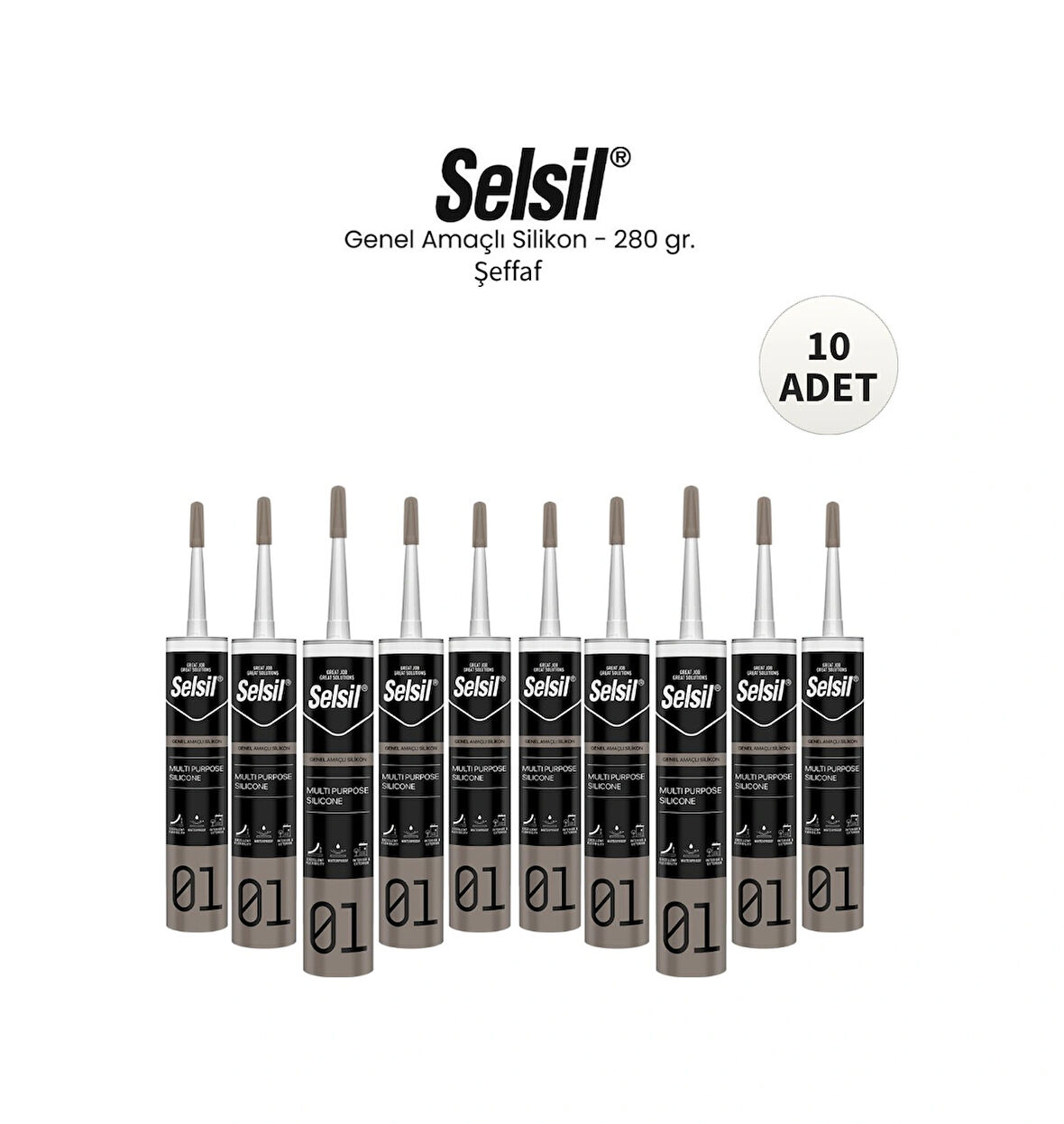 Selsil Genel Amaçlı Şeffaf Silikon  280 Gr. - 10 Adet