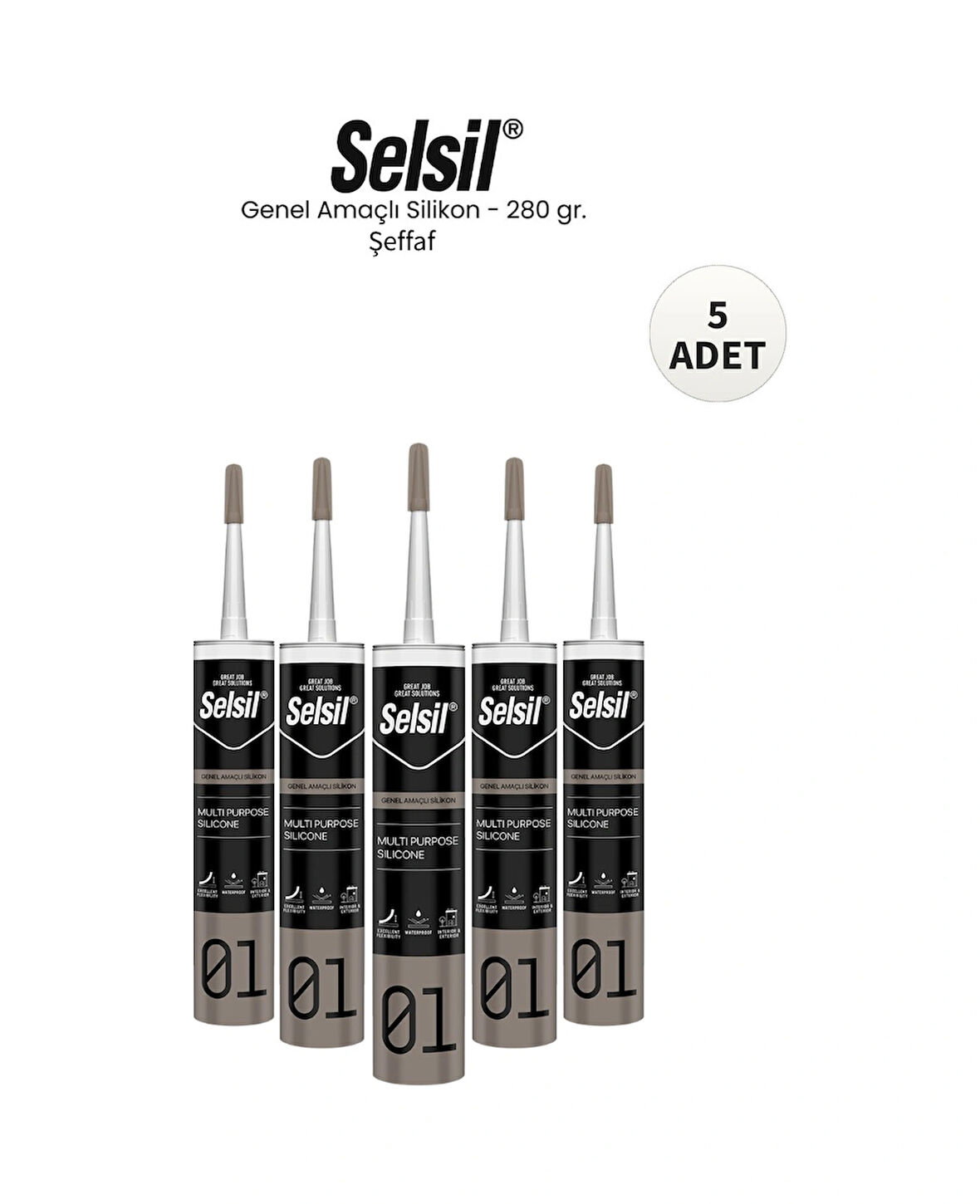 Selsil Genel Amaçlı Şeffaf Silikon 280 Gr. - 5 Adet