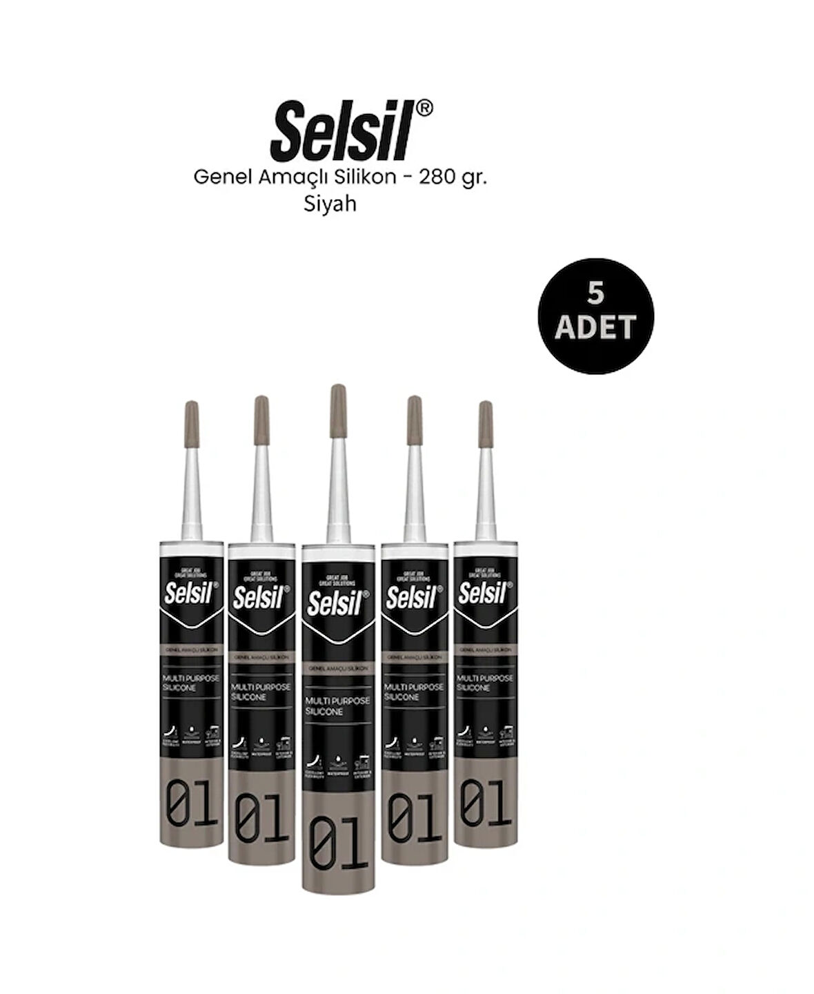 Selsil Genel Amaçlı Siyah Silikon 280 Gr. 5 Adet