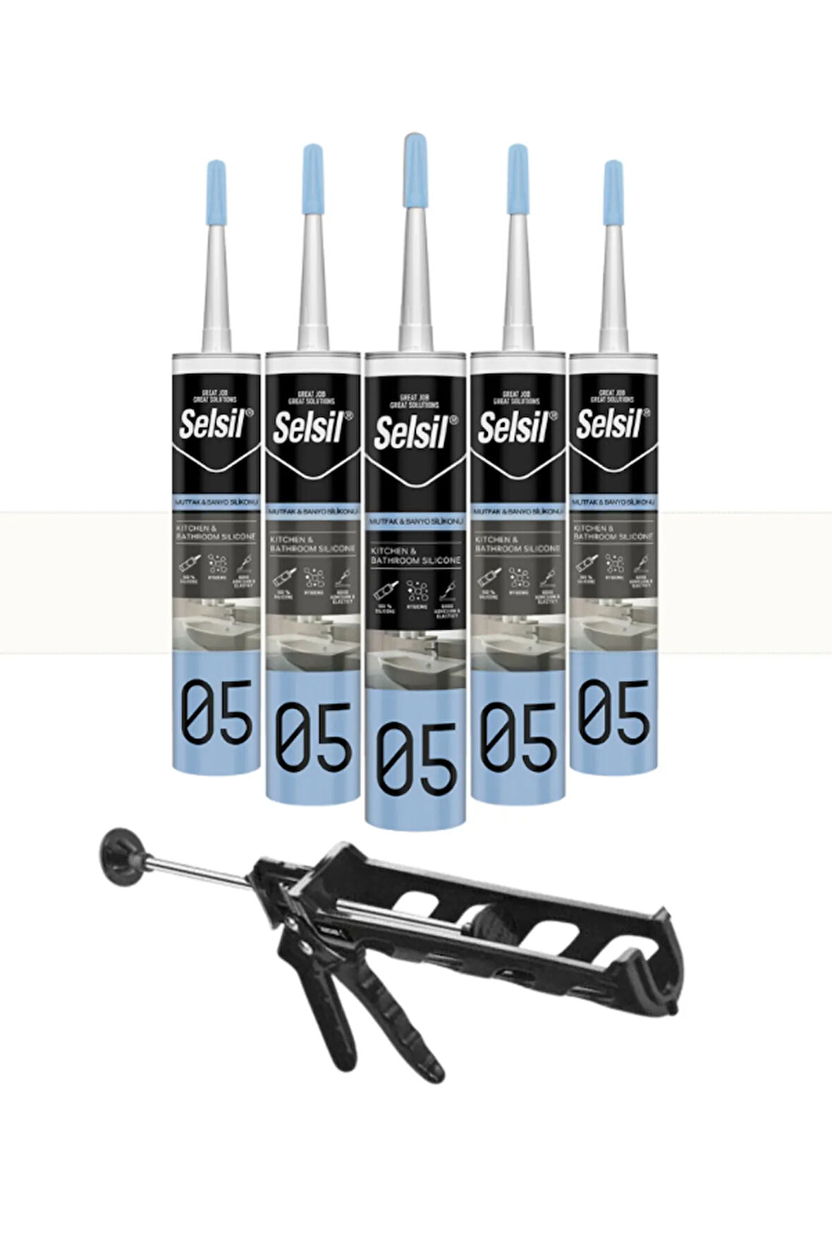 Selsil Duşakabin Silikonu Şeffaf 280 Ml (5 Adet), Plastik Tabanca